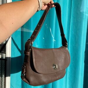 Coach 2010 Legacy flap brown pebbled leather convertible shoulder bag/crossbody